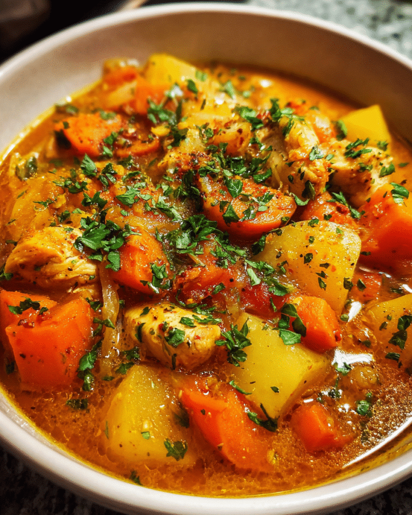 Chicken and butternut squash stew in a bowl