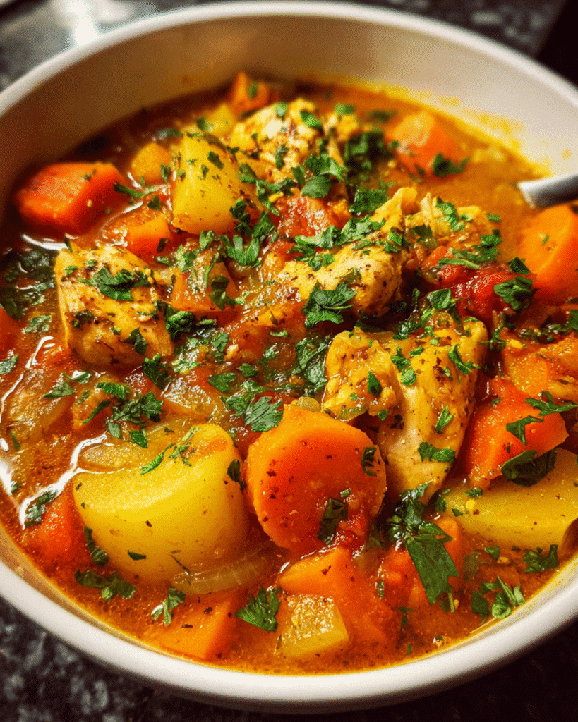 Chicken and butternut squash stew in a bowl