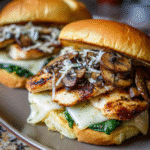 Chicken and mushroom melt sandwich with Swiss cheese