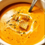Creamy carrot ginger soup in a bowl