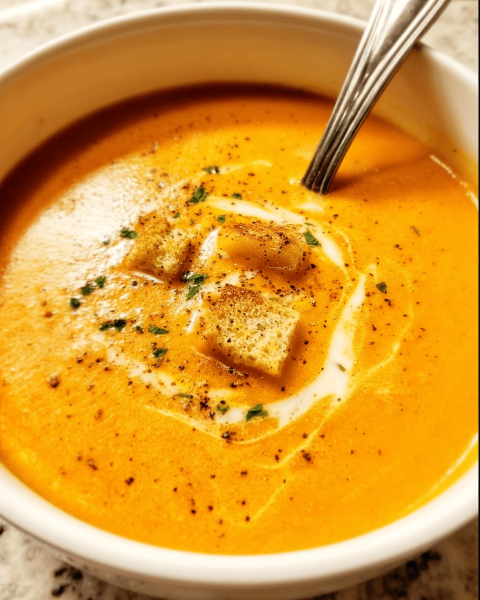 Creamy carrot ginger soup in a bowl