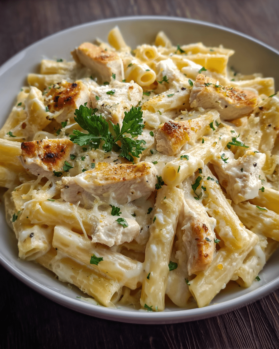 Creamy chicken ranch mac skillet served in a pan