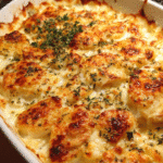 Creamy chicken and potato gratin baked until golden