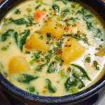 Creamy spinach potato stew in a bowl