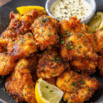 Crispy lemon pepper wings baked until golden and coated in zesty sauce