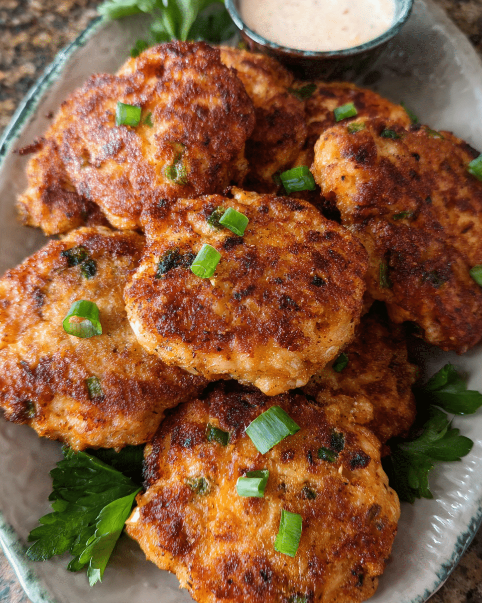 Jalapeño Cheddar Chicken Fritters on a serving plate