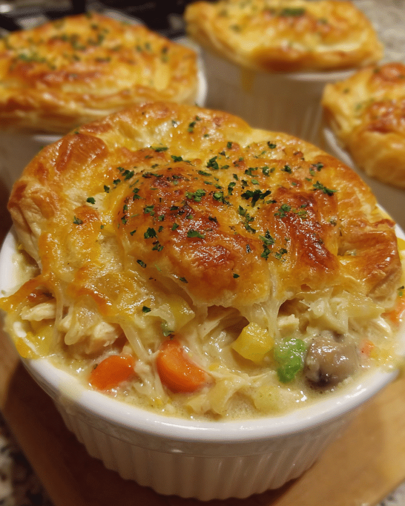 mac and cheese chicken pot pies with puff pastry