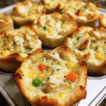 Mini Chicken Pot Pies baked in muffin tin with golden crust