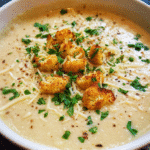 Roasted Cauliflower Parmesan Soup in a bowl