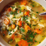 Roasted garlic chicken chowder served warm in a bowl