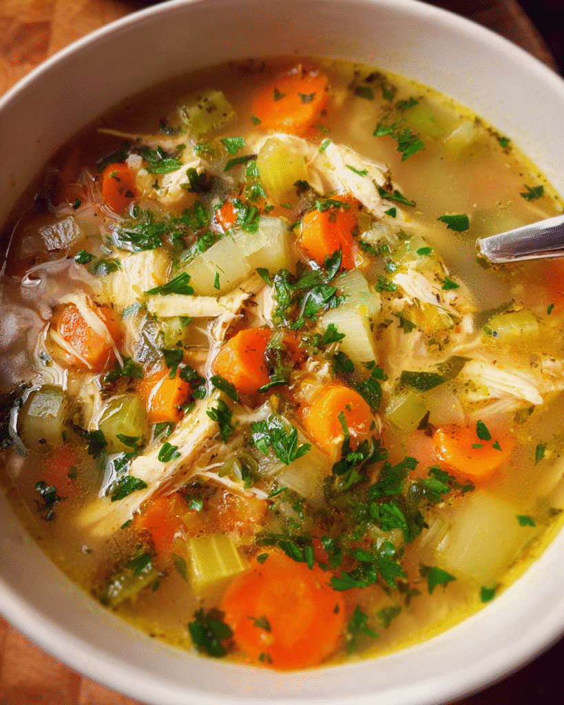 Roasted garlic chicken chowder served warm in a bowl