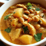 Rustic Chicken and White Bean Stew in a bowl garnished with cilantro