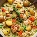 Savory chicken and rice vegetable stew in a bowl