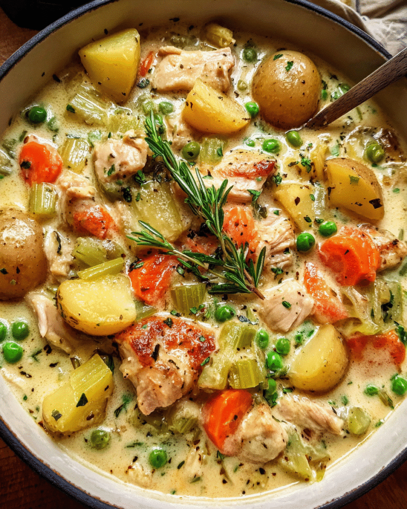 Savory chicken and rice vegetable stew in a bowl