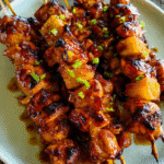 Sticky Honey Soy Chicken Skewers on a grill with glossy glaze