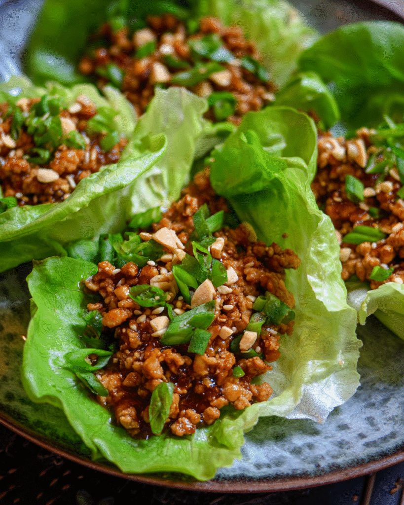 Sweet and Spicy Chicken Lettuce Wraps with fresh toppings
