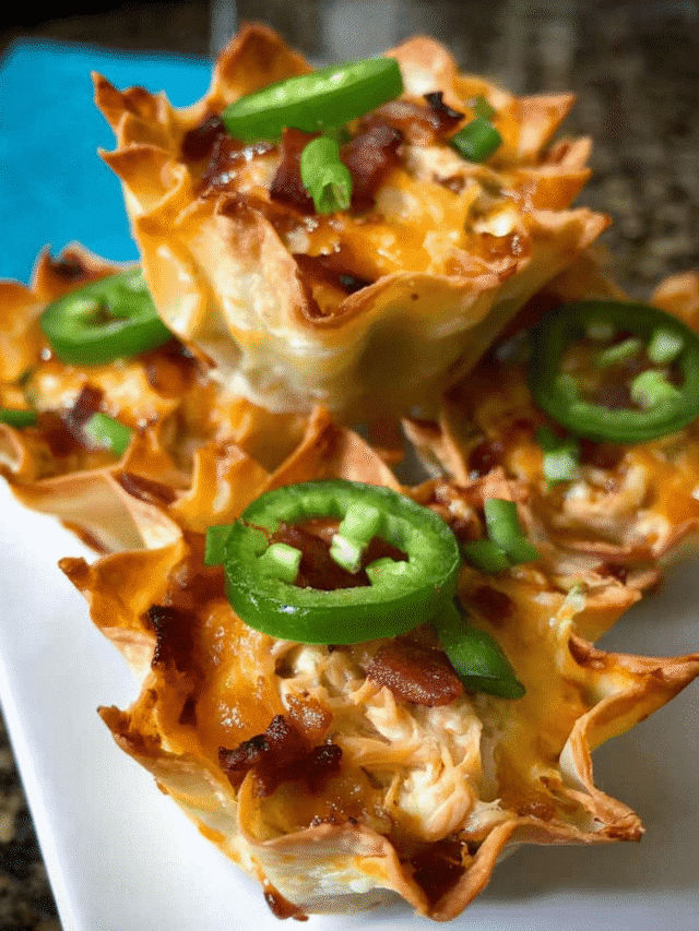BBQ Chicken Jalapeno Popper Cupcakes in crispy wonton cups