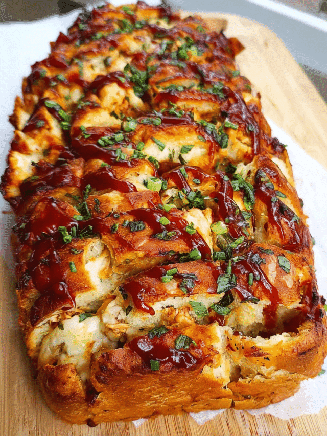 Vegan BBQ pull apart bread with cheesy layers in a loaf pan