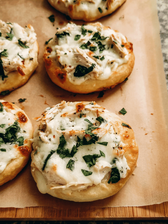 Chicken Alfredo Biscuit Pizza baked on fluffy biscuit crust