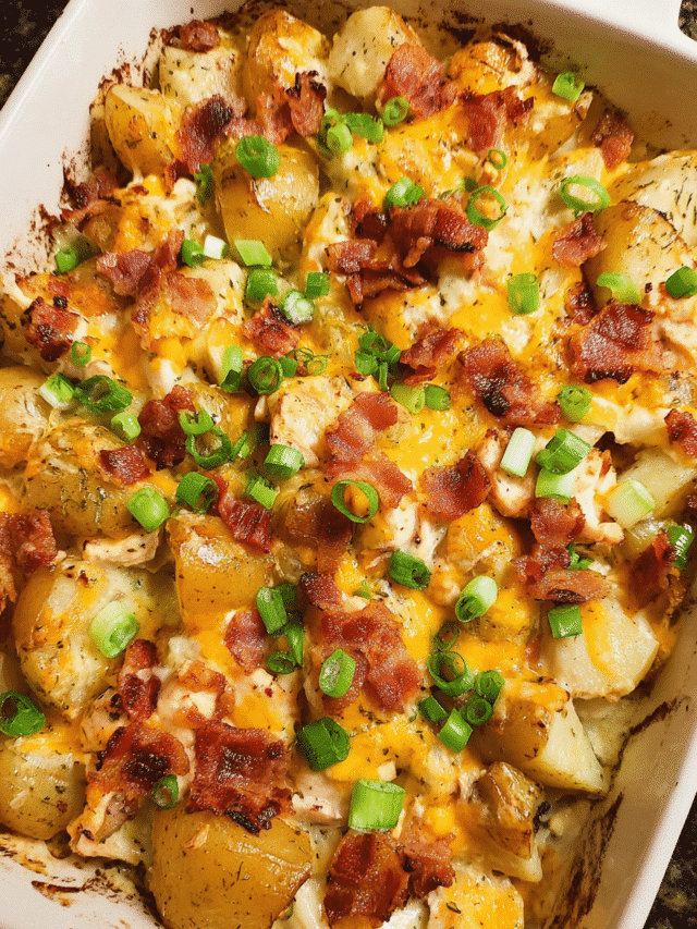 Chicken bacon ranch potato bake fresh from the oven