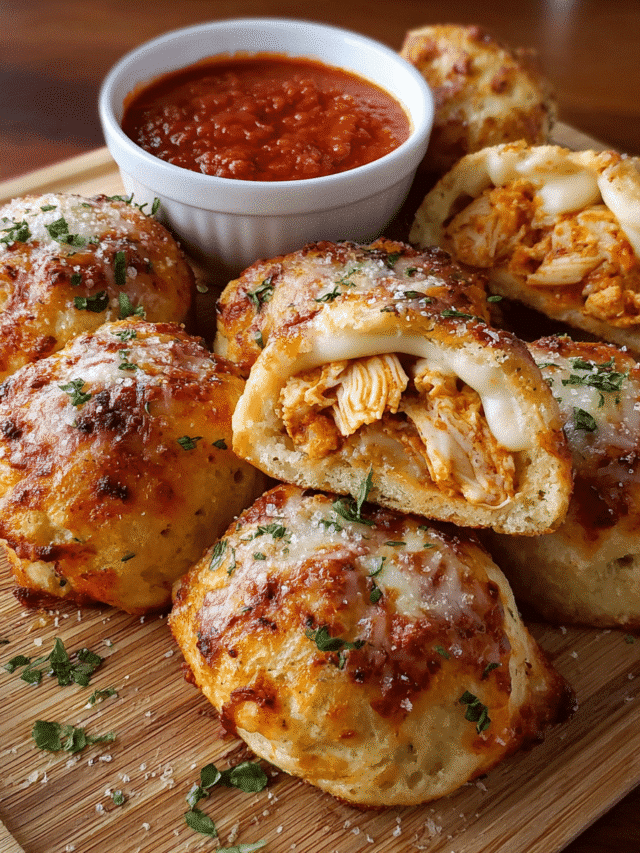 Chicken Parmesan Biscuit Bombs baked golden and cheesy