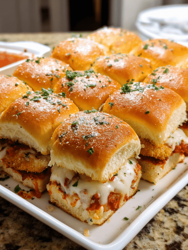 Chicken Parmesan Sliders baked with mozzarella and garlic butter