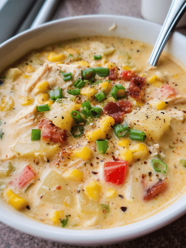Chicken roasted corn stew served creamy and hot