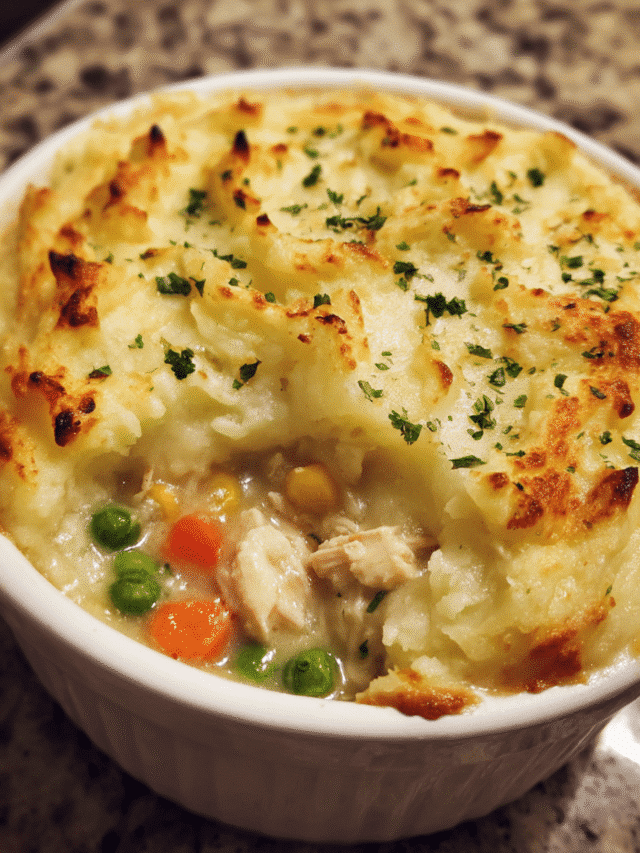 Chicken Shepherd's Pie baked with mashed potato topping