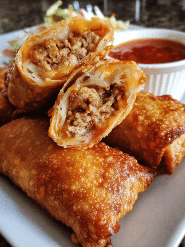 Crispy Chicken Taco Egg Rolls served with dips