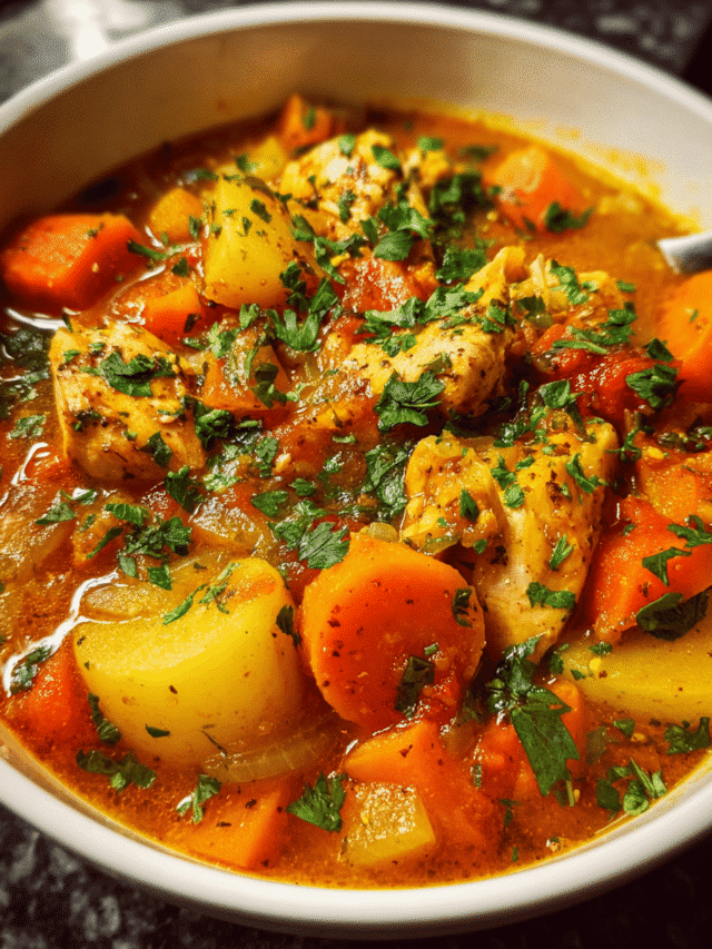 Chicken and butternut squash stew in a bowl