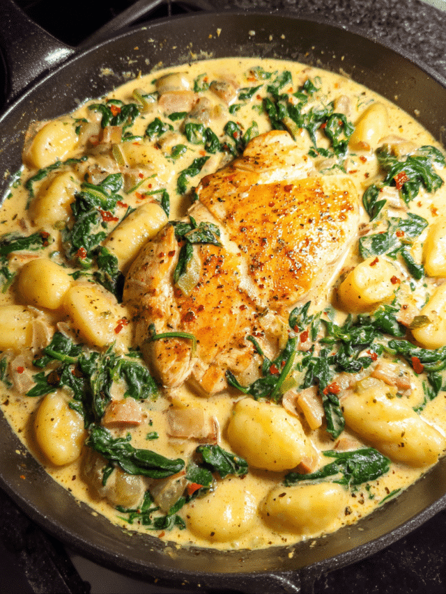 Chicken and gnocchi Florentine served in a creamy spinach sauce