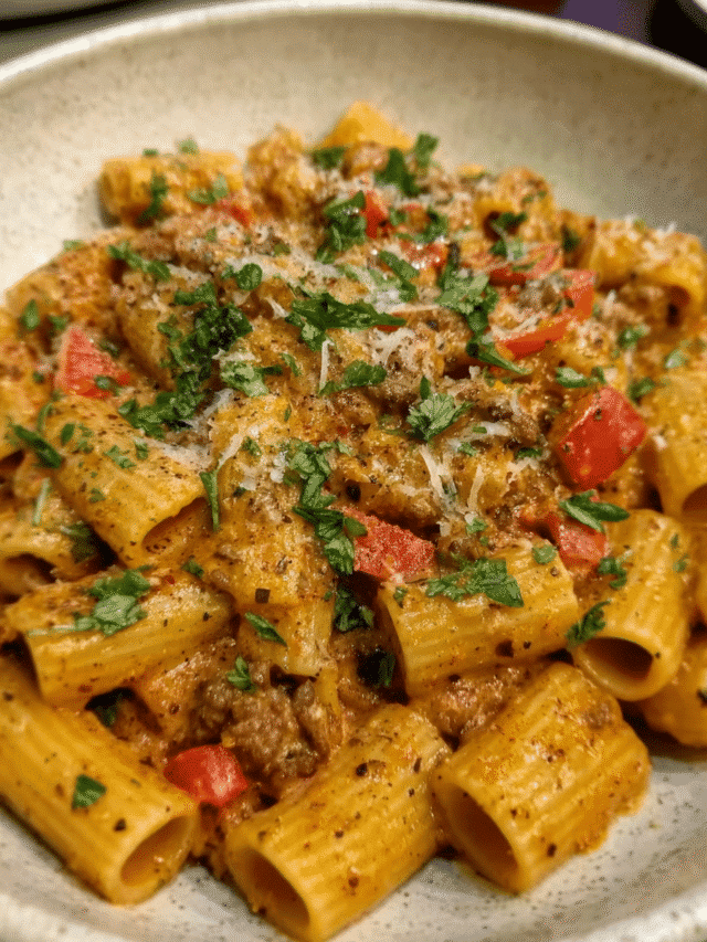 Creamy Cajun beef pasta in a skillet