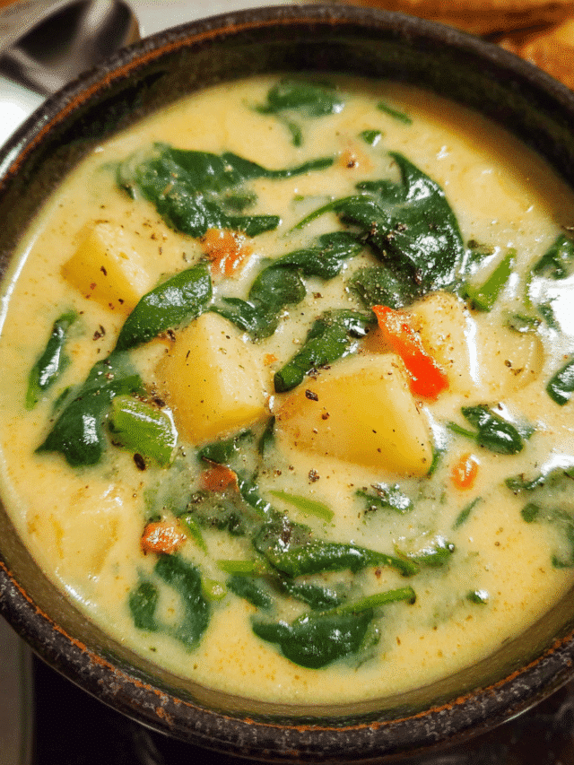 Creamy spinach potato stew in a bowl