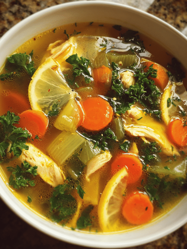 Golden Chicken & Carrot Soup with turmeric and lemon