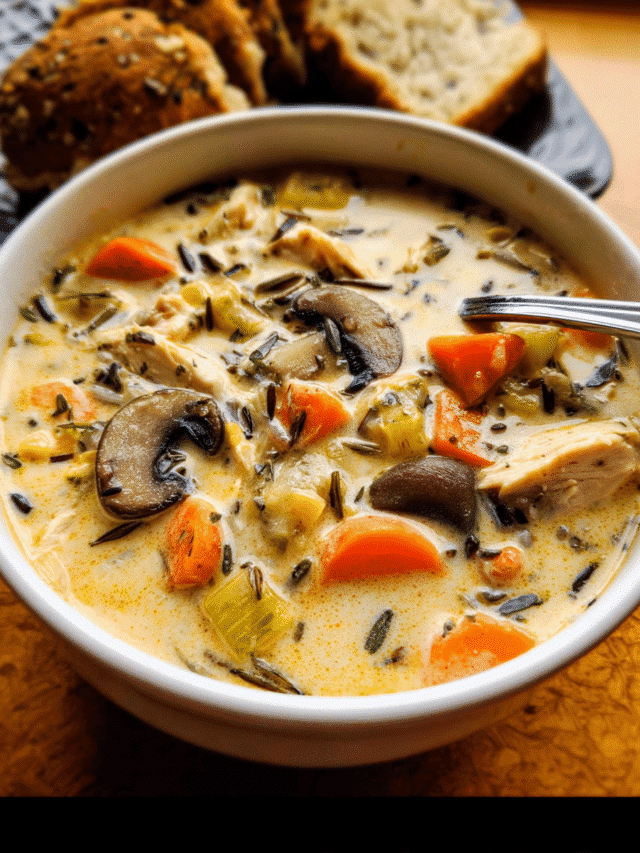 Mushroom Chicken Wild Rice Stew in a bowl