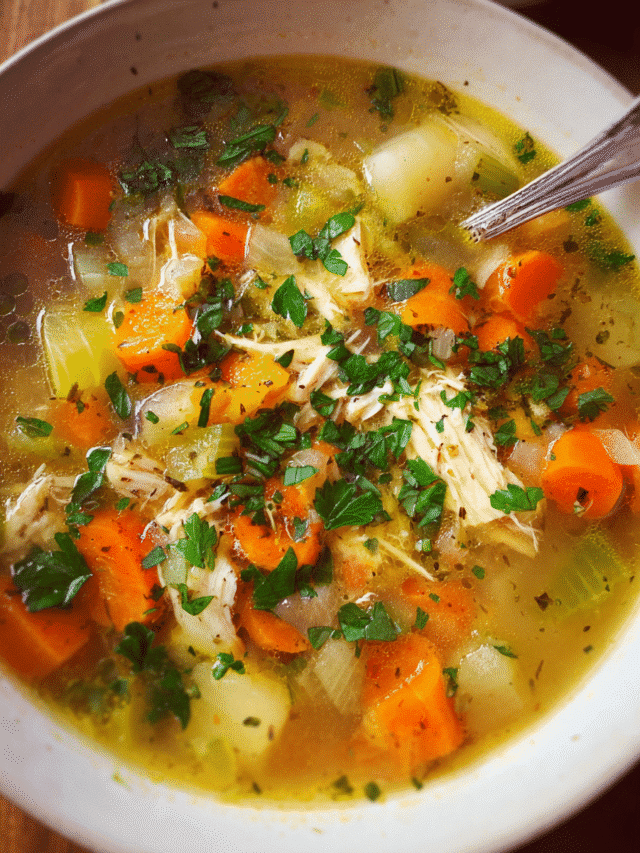 Roasted garlic chicken chowder served warm in a bowl