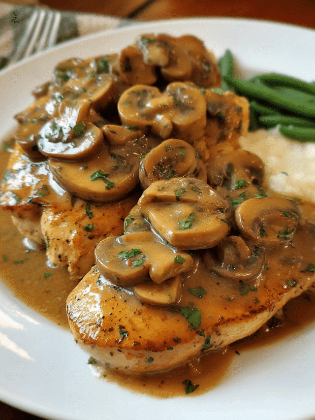 Skillet chicken with mushrooms in rich homemade gravy