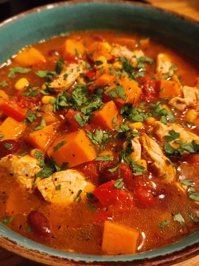 Spicy chicken and potato stew in a bowl with cilantro