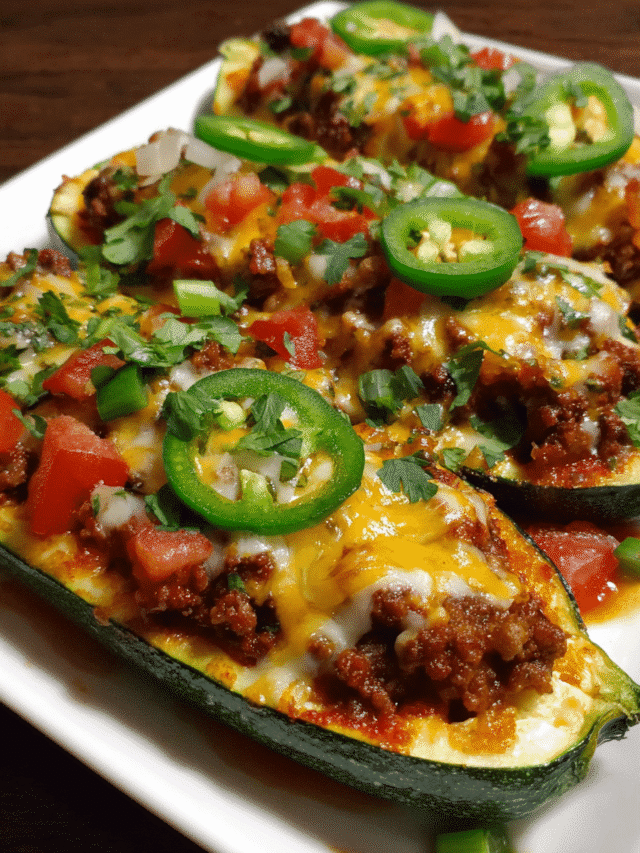 Taco-Stuffed Zucchini Boats baked with melted cheese