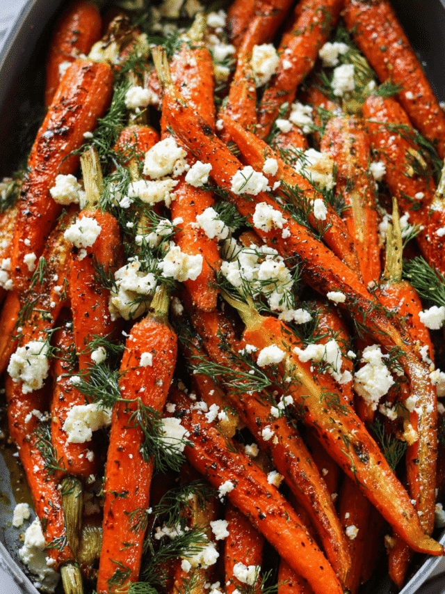 Honey roasted carrots topped with feta and fresh dill