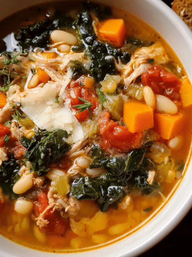 Tuscan turkey soup with white beans, kale, and Parmesan