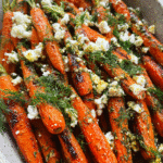 Honey roasted carrots topped with feta and fresh dill
