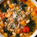 Tuscan turkey soup with white beans, kale, and Parmesan
