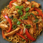 15-Minute Spicy Chicken Ramen Stir Fry in skillet