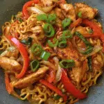 15-Minute Spicy Chicken Ramen Stir Fry in skillet