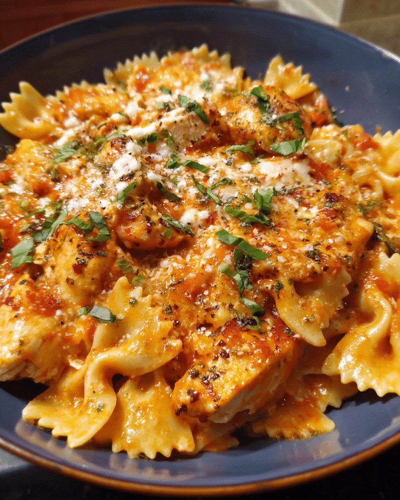 20-Minute Chicken Lasagna Skillet with melted cheese and fresh basil