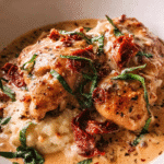 creamy chicken sun-dried tomato skillet in pan