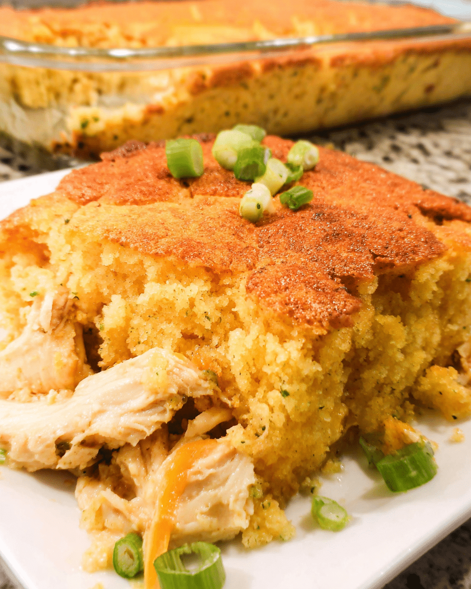 Creamy Chicken and Cornbread Bake fresh from oven
