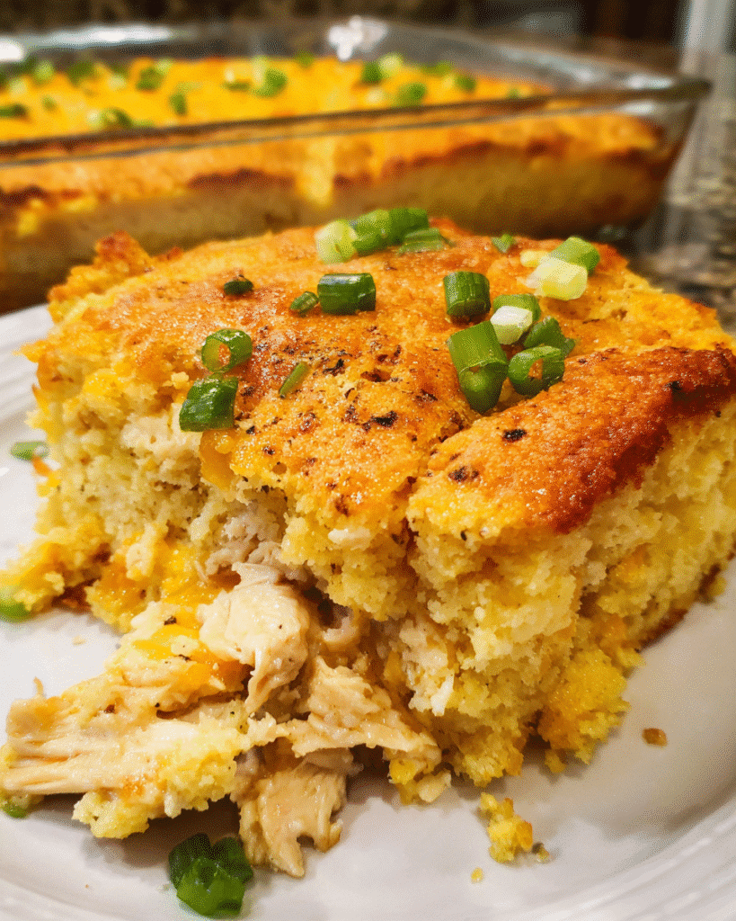 Creamy Chicken and Cornbread Bake fresh from oven