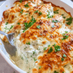 Creamy Garlic Parmesan Chicken Bake with cheese topping